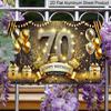 2D Flat, 1pc "70th Happy Birthday" Gold Glitter Aluminium Plaque Sign 12x8 Inch - Black & Gold 70th Birthday Balloon Design, Metal Wall Decor for