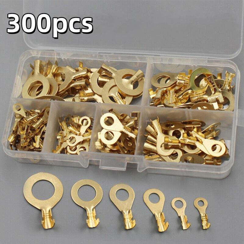 150/300pcs/set Round Terminal Block DJ431 O-type Lugs Terminals Cold-Pressed Connector Copper Tab Wiring Nose Combination Set