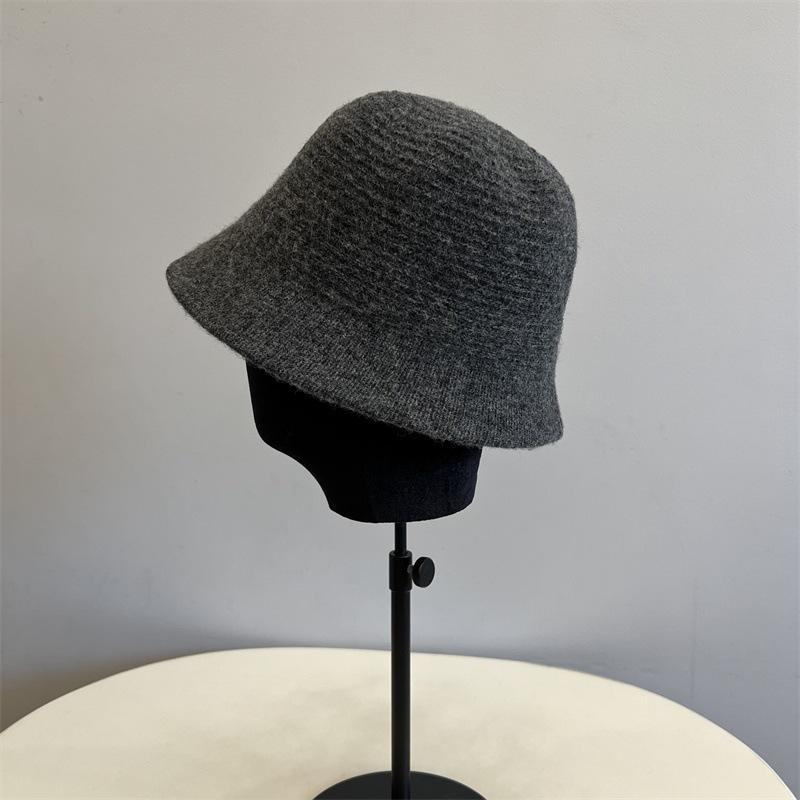 Korean Version Simple Retro Bucket Hat Women Japanese Warm Solid Knitted Fishmen Caps Female Casual Outdoor Hat Autumn Winter