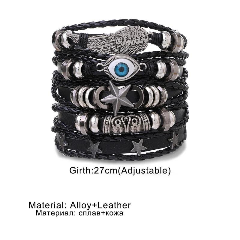 Boho Multilayer Leather Bracelets Evil Eye Charm Beads Bracelet Bangle For Women Men Vintage Punk Wrap Set