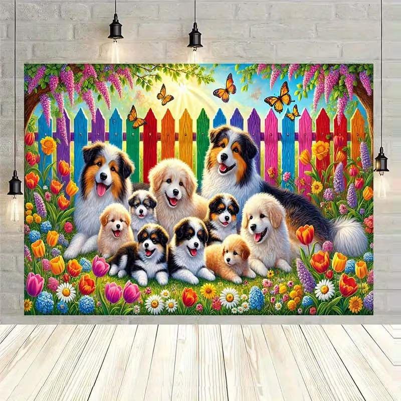 

2D Flat Printing Dog Family Backdrop for Kids Birthday & Photo Shoot 47.2x31.5inch/120*80cm
