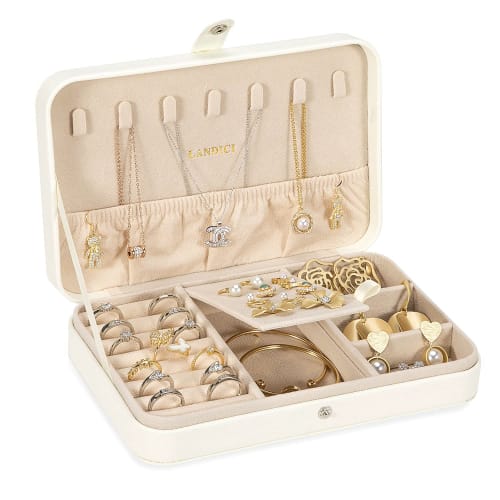 LANDICI Jewelry Box, PU Leather Jewelry Case, Portable Jewelry Storage Box with Compartments, Ring Storage, Jewelry Box Organizer, Necklace, Earrings,
