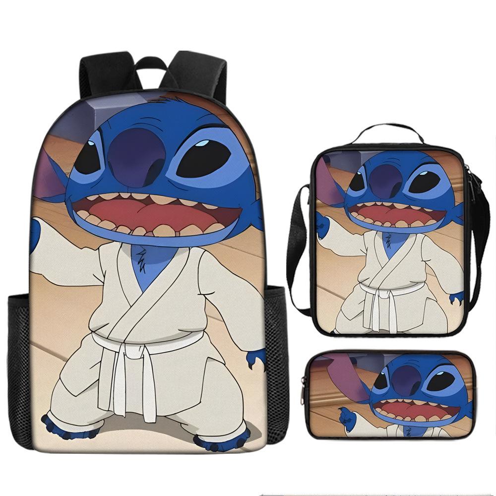 Stitch Kids Backpack Set 3-Piece Student School Bag Lunch Box Pencil Case Digital Print Gift Set for Children