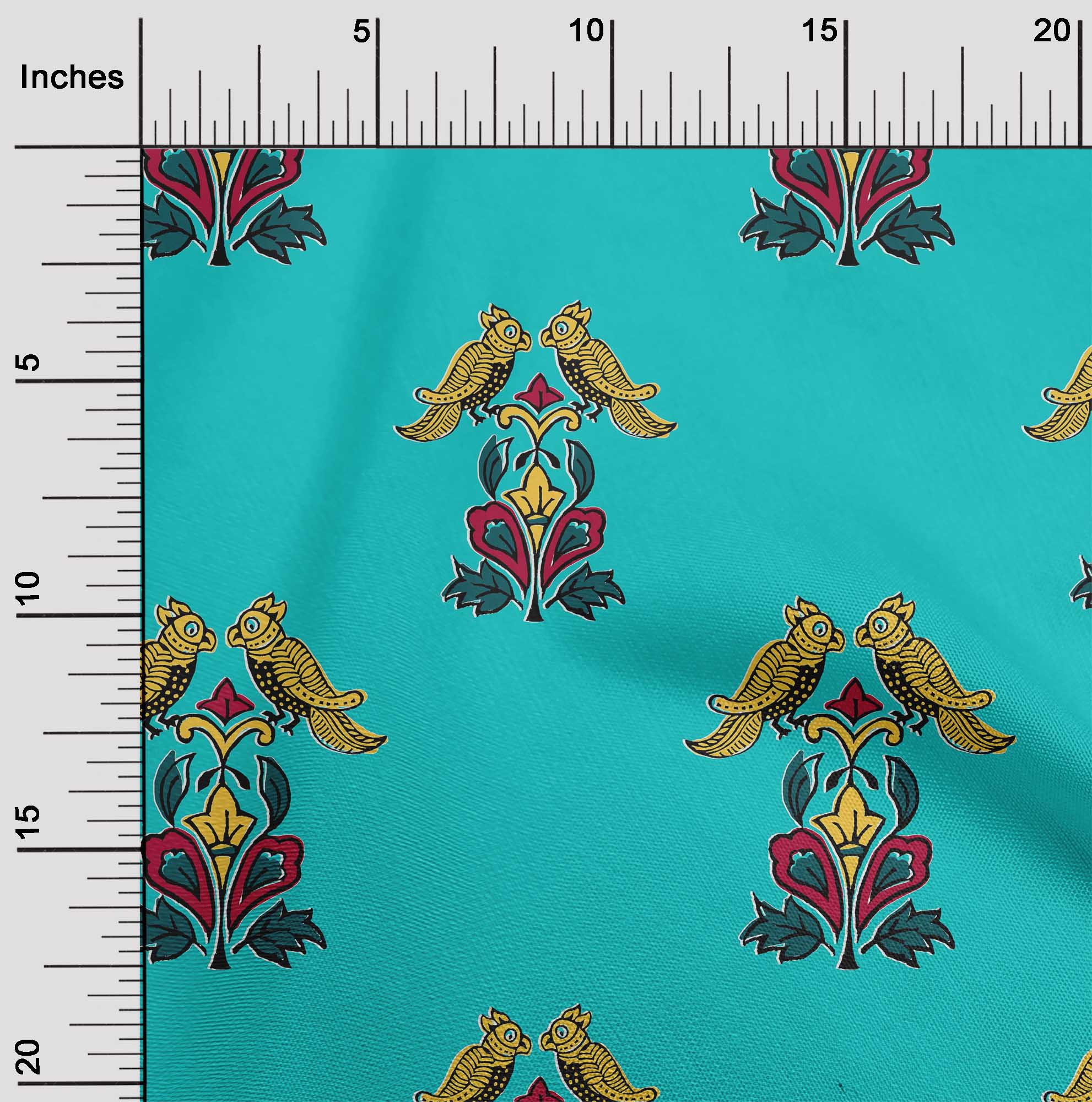 

oneOone Бавовняна гнучка тканина з листям|Тканина з принтом птахів і квітів, 40 дюймів 42 Inch - Viscose Chiffon синій