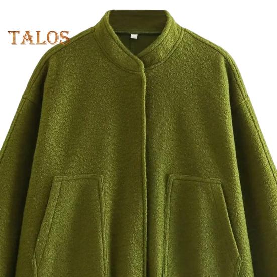 Jachetă de iarnă pentru femei, Cardigan, mâneci lungi, culoare pură, guler stand, buzunare, lungime medie, caldă, pentru cumpărături, naveta