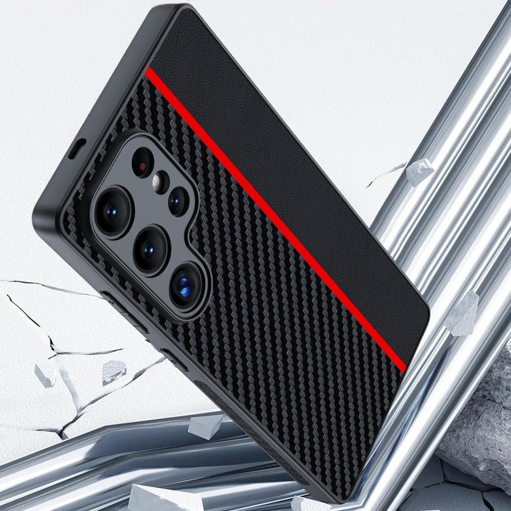 For Samsung Galaxy S25 Ultra Case Leather+PC Hard Phone Cover Carbon Fiber Texture