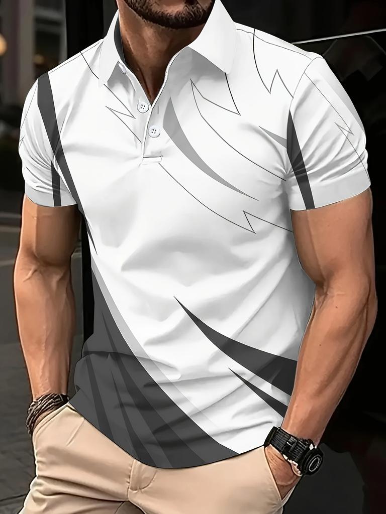 Men's Short Sleeve Polo Shirt, Stylish Striped Design for Casual Wear
