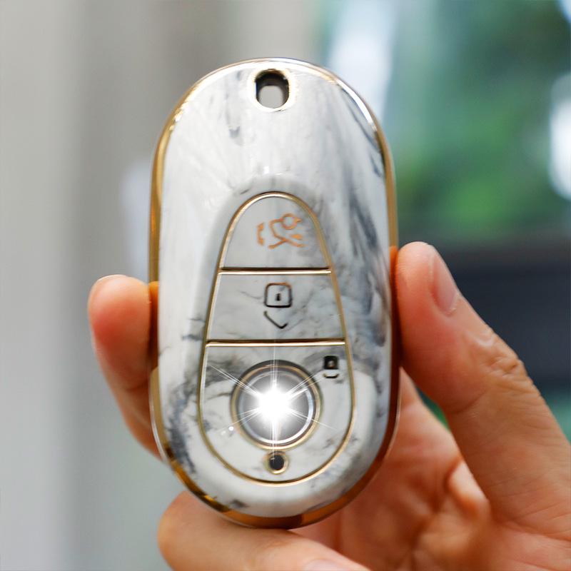 Mercedes-Benz Key Case for C260, LC200L, S400 Maybach, EQE, GLC with Gold Inlaid Jade Shell