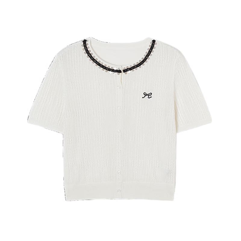 Xiangying Women s Collegiate Cable Knit Short Sleeve Top L