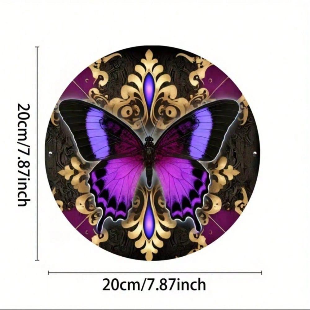 Retro Round Butterfly Metal Wall Art 8 Inch Outdoor Garden Decor
