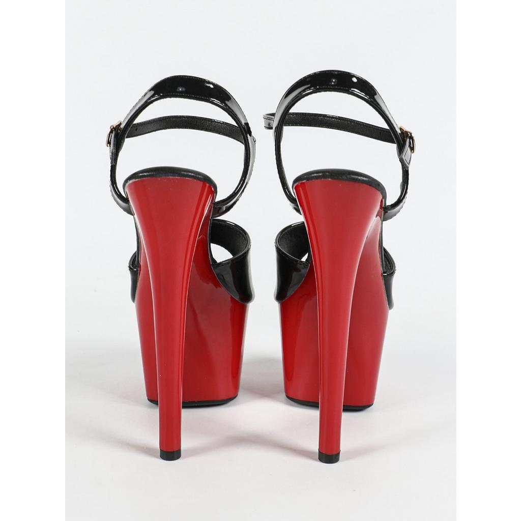 Damen Sexy Schwarze Lackleder Stiletto Sandalen - Extra Hohe Absätze 17CM, Wasserdichte Himmelhohe Sommer Party Pantoletten, Ultra Dünne Absätze