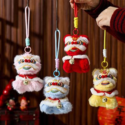 Plush Lion Dance Keychain Chinese Style Cartoon Animal Pendant Traditional Lion Dance Bag Charm New Year Gifts for Women Girls