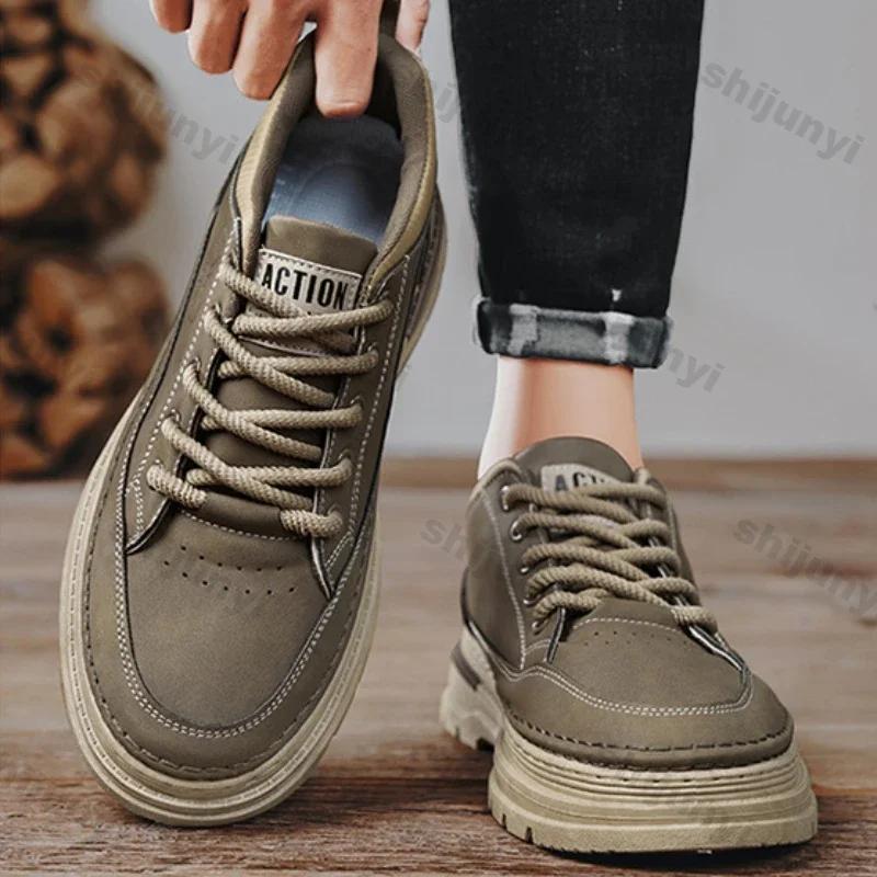 Men's Platform Boots Fashion Casual Desert Trendy Versatile Non-slip Sports New Comfortable Hiking Shoe Work Boot Bota Masculina
