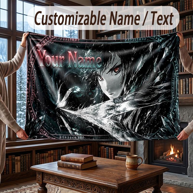 Skull Gothic Theme Throw Blanket Custom Name Text Personalized Blanket Soft Cozy Blanket for Home Sofa Bed