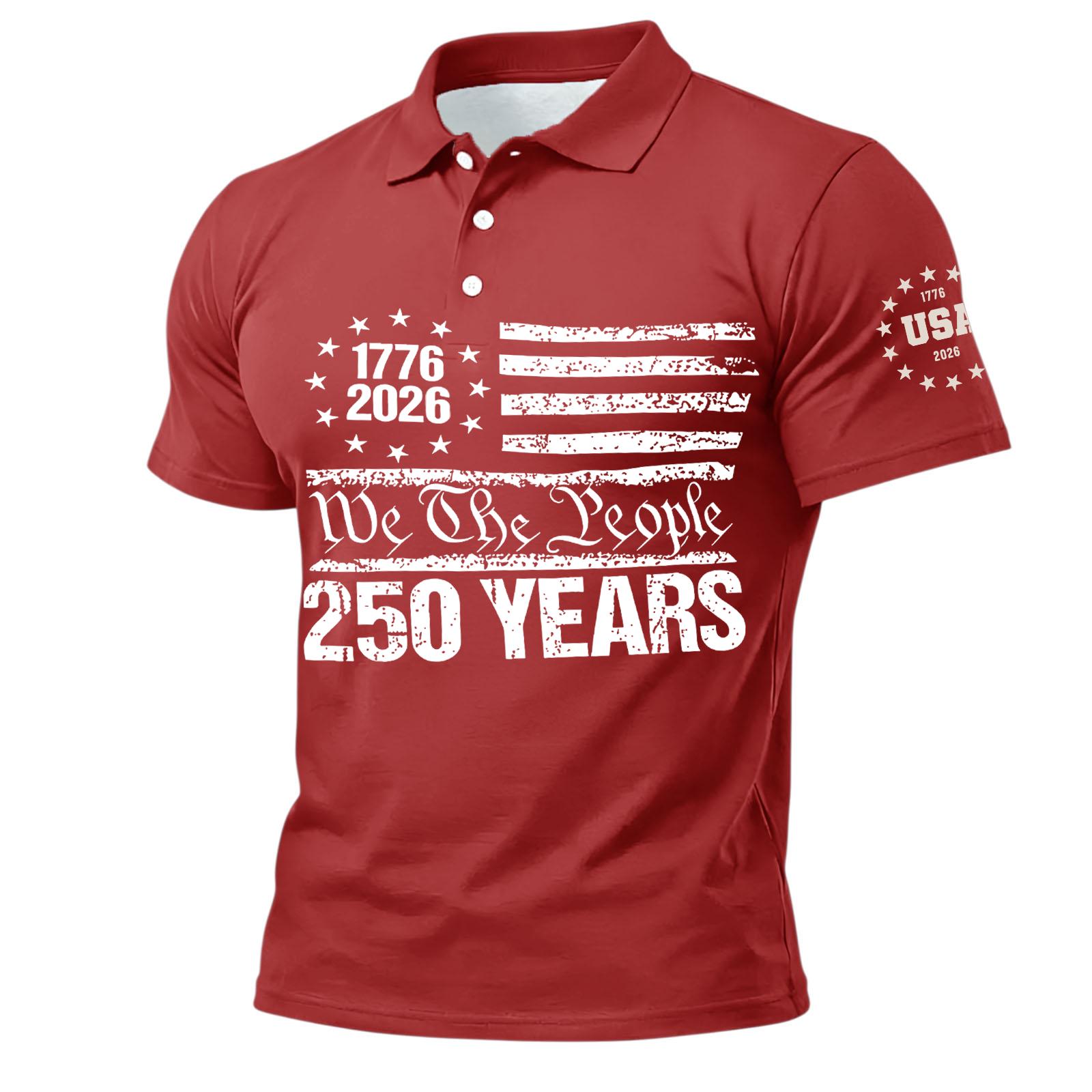 

Men s Short Sleeve Polo Shirt with Historic Print 1776 2026 We The People 250 Years Button Down Collar XXXL