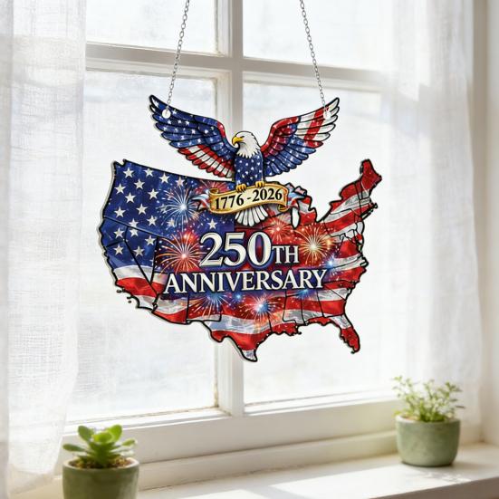 USA 250th Anniversary Suncatcher 1776-2026 Acrylic Window Hanging Ornament American Eagle Patriotic Sun Catcher Memorial Gift
