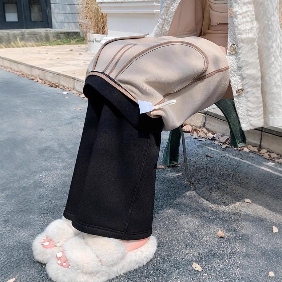 

2025 Autumn/Winter High-Waisted Black Micro-Flare Pants with Velvet Lining - Women s Stretch Slimming Fit XL: 115-130 jin чёрный
