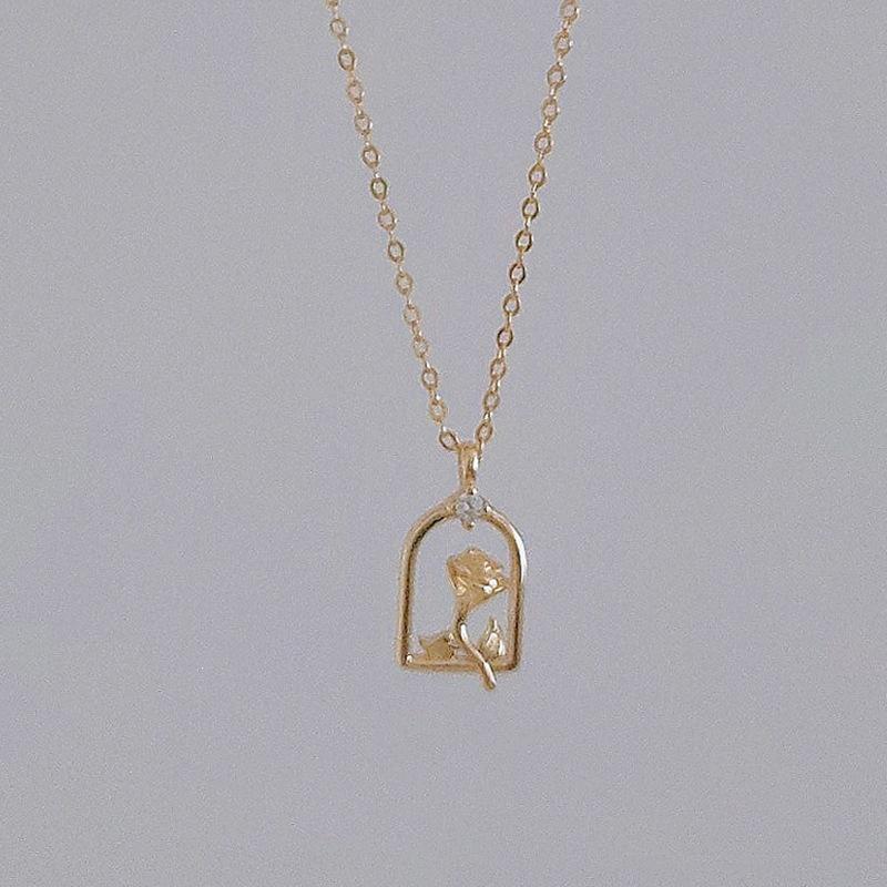 14K Gold-Plated S925 Sterling Silver Rose Necklace - Elegant French Collarbone Chain for Women