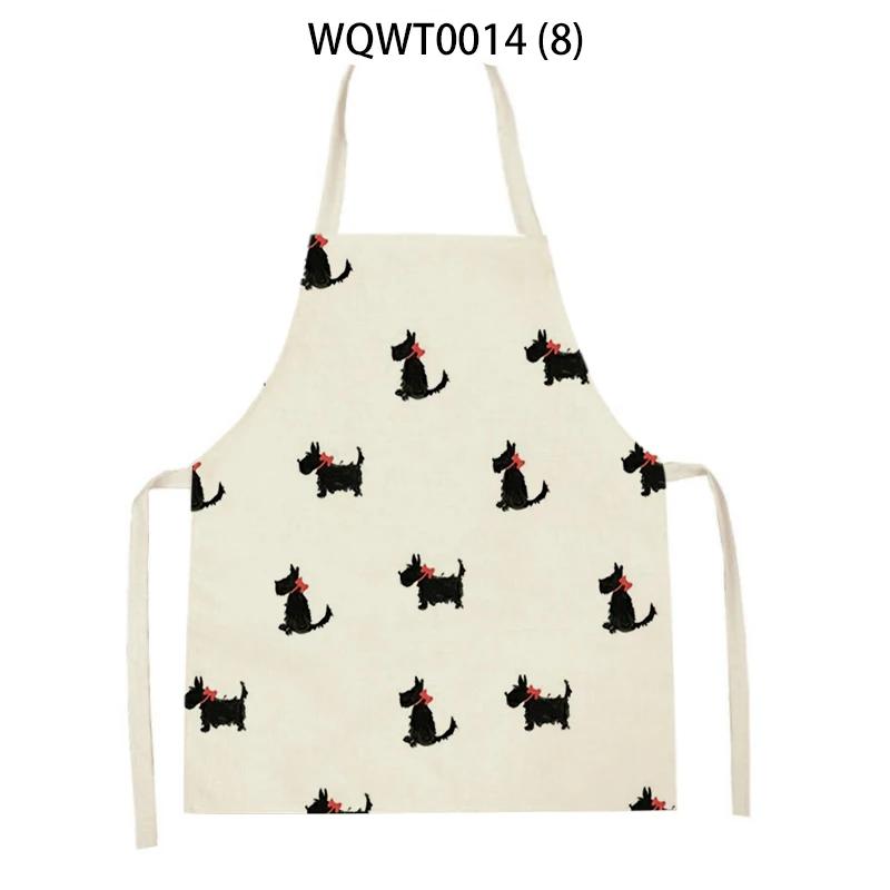 Animal Cartoon Dogs Printed Kitchen Aprons for Women Men Household Cleaning Pinafore Baking Accessories Linen Cooking Aprons