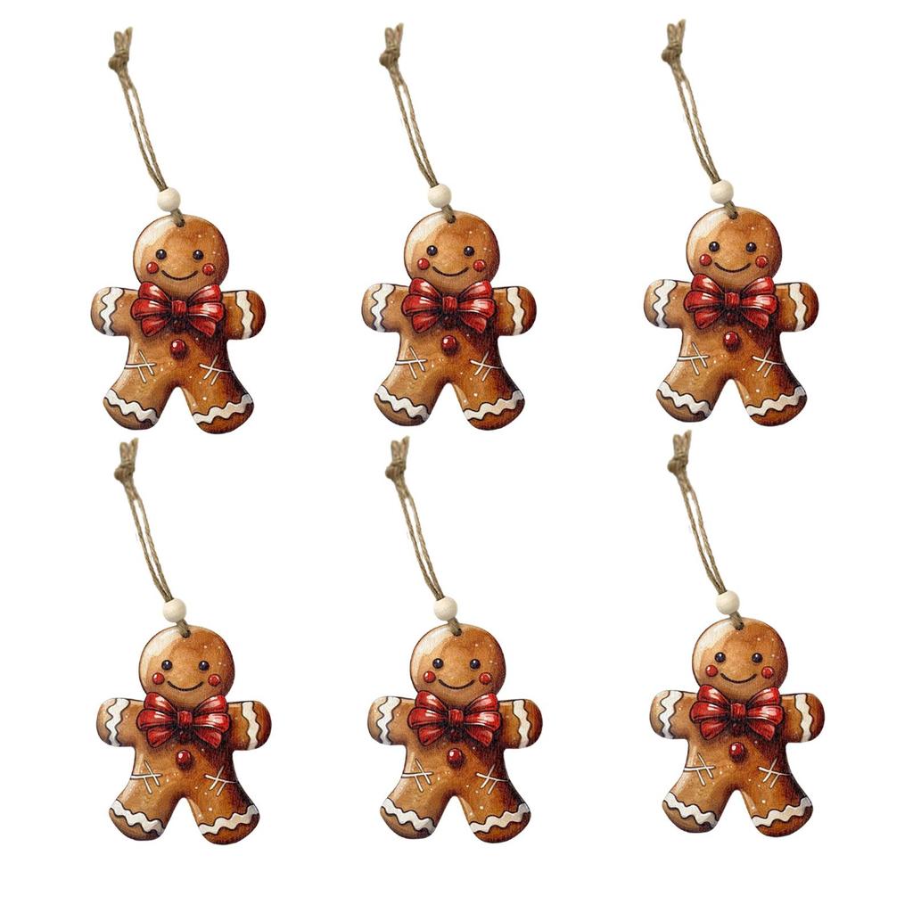 Christmas Wooden Gingerbread Man Pendant with Hanging Rope Xmas Tree Decor Ornament for Holiday Party Farmhouse Home Gifts