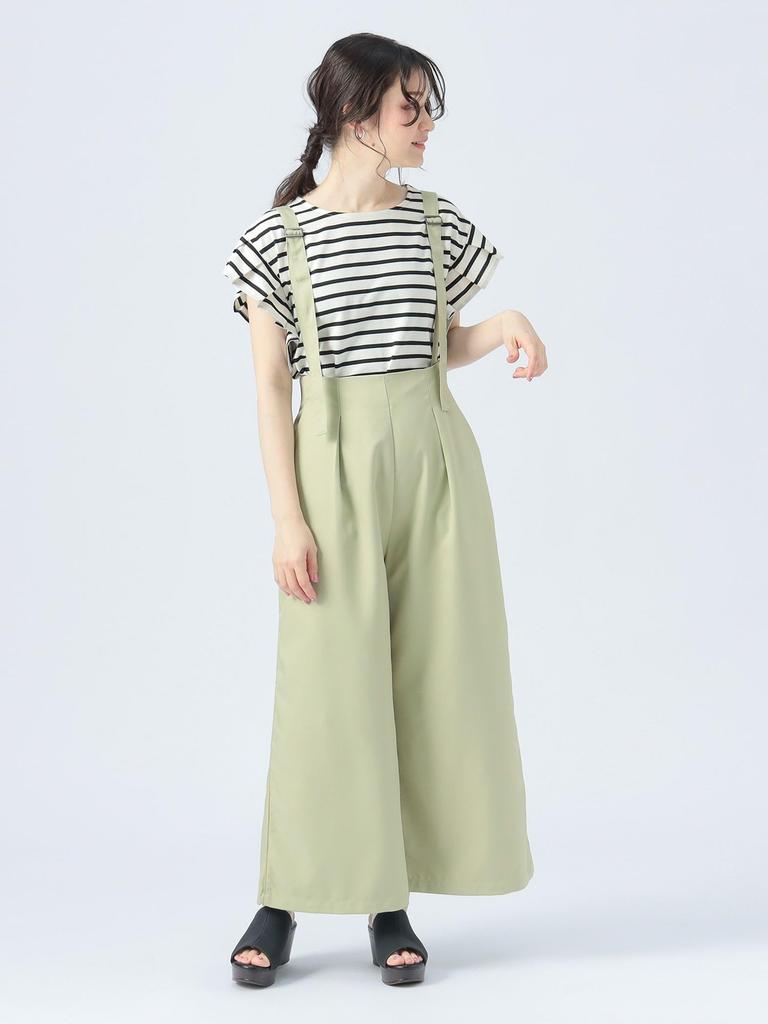 Beams Heart Tee with Tucked Sleeves and Striped Striped Off One Size S/S Pullover, Women's, White,