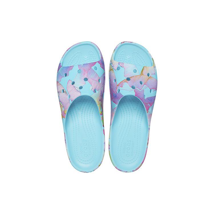 Crocs Classic Cloud Palm Tree Print Non-Slip Durable Sports Slippers Women Slippers Blue 208607-4NQ
