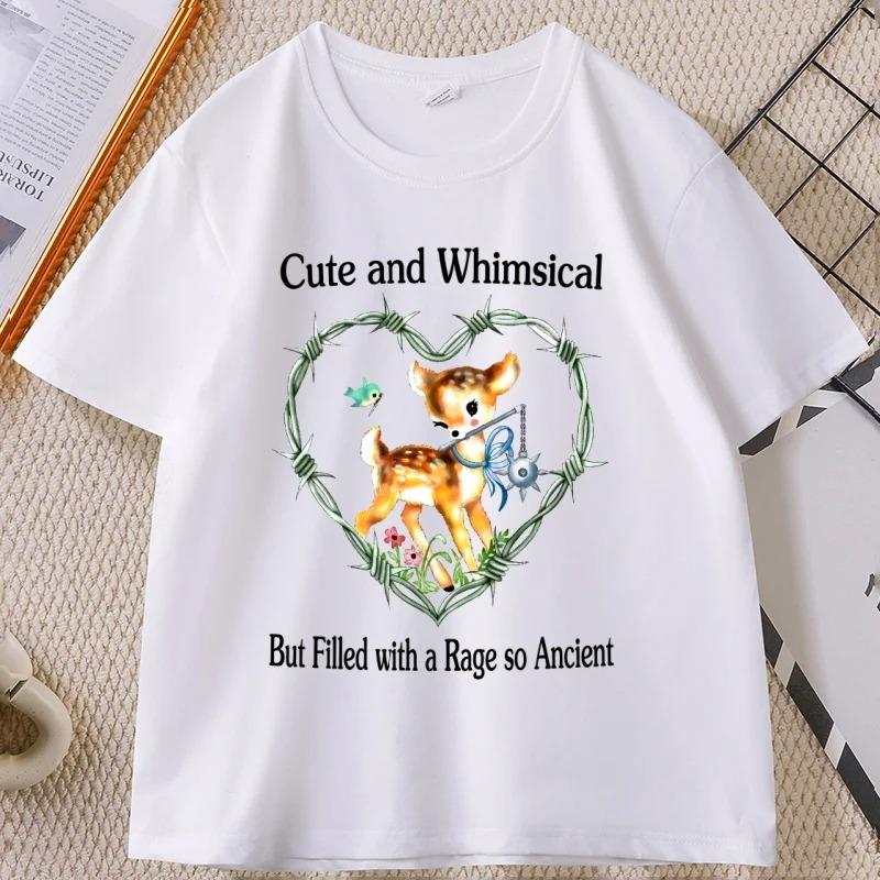 Cute But Vicious Deer T Shirt Morning Star Print Tee Casual Summer Casual Neutral Clothing for Sarcastic and Humor Fans Y2K Fashion