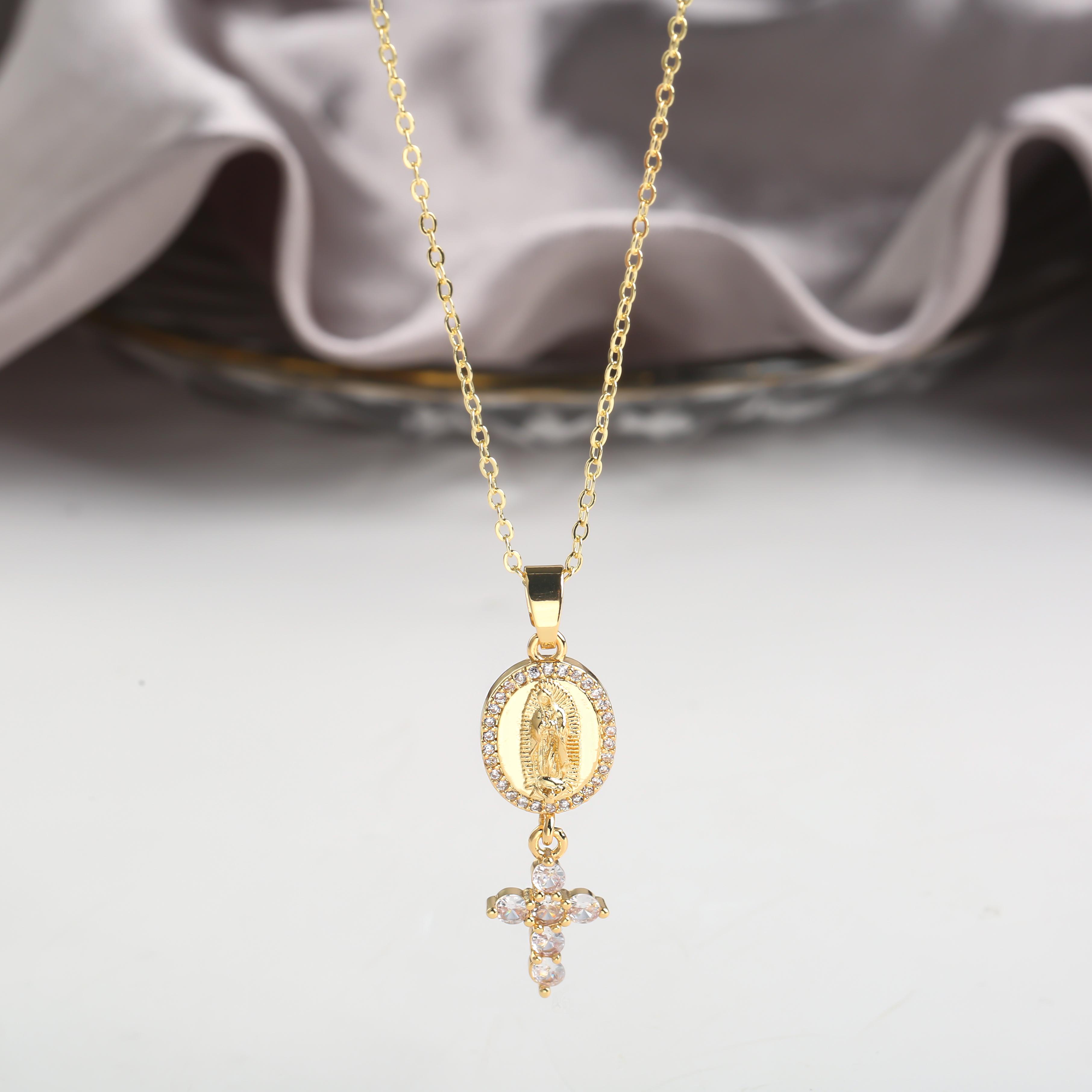 High Quality Bracelet Zirconia Virgin Mary Cross Pendant Necklace Classic for Woman Girl Party Religious Jewelry Accessories