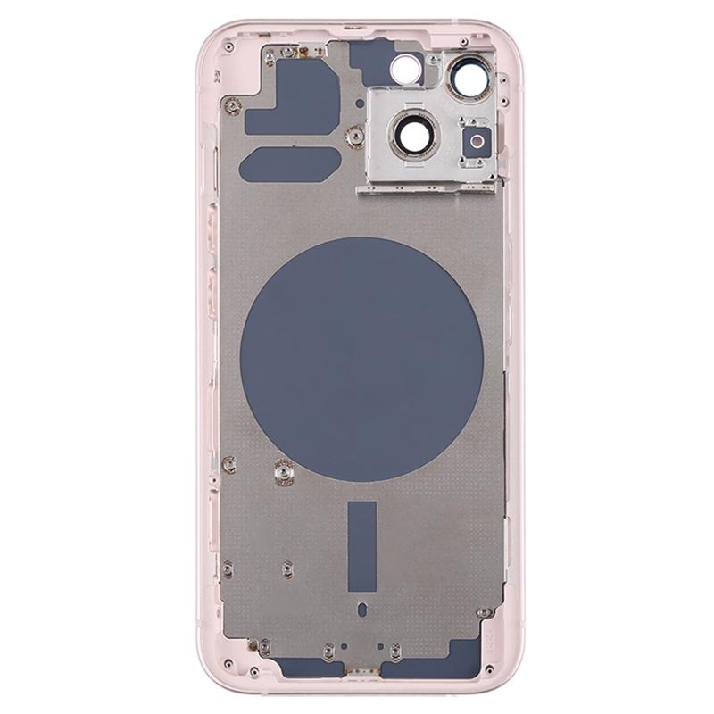 

For iPhone 13 6.1 inch Back Battery Housing Cover+Middle Plate Frame+Side Buttons Replacement Part (without Logo) Pink