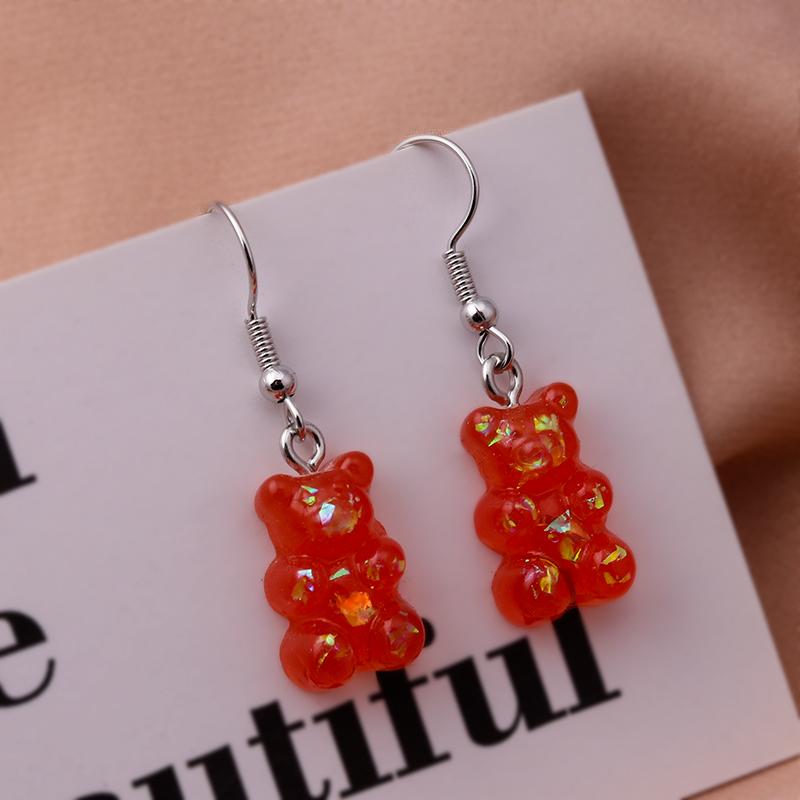 Cute Sequin Gummy Bear Dangle Earrings Cartoon Animal Drop Earrngs for Women Girls Party Holiday Jewelry Gifts