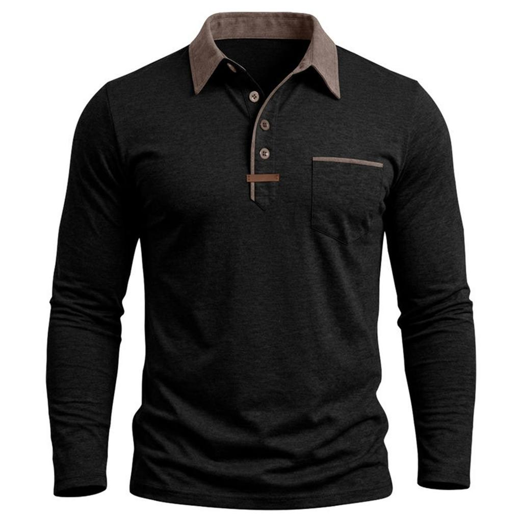 Men's Long Sleeve Golf Polo Shirt Casual Breathable Quick Dry Lightweight Performance Top with Button Placket and Chest Pocket
