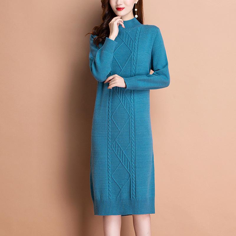 Thickened sweater women's autumn and winter knitted sweater skirt loose large size dress warm twist bottoming shirt