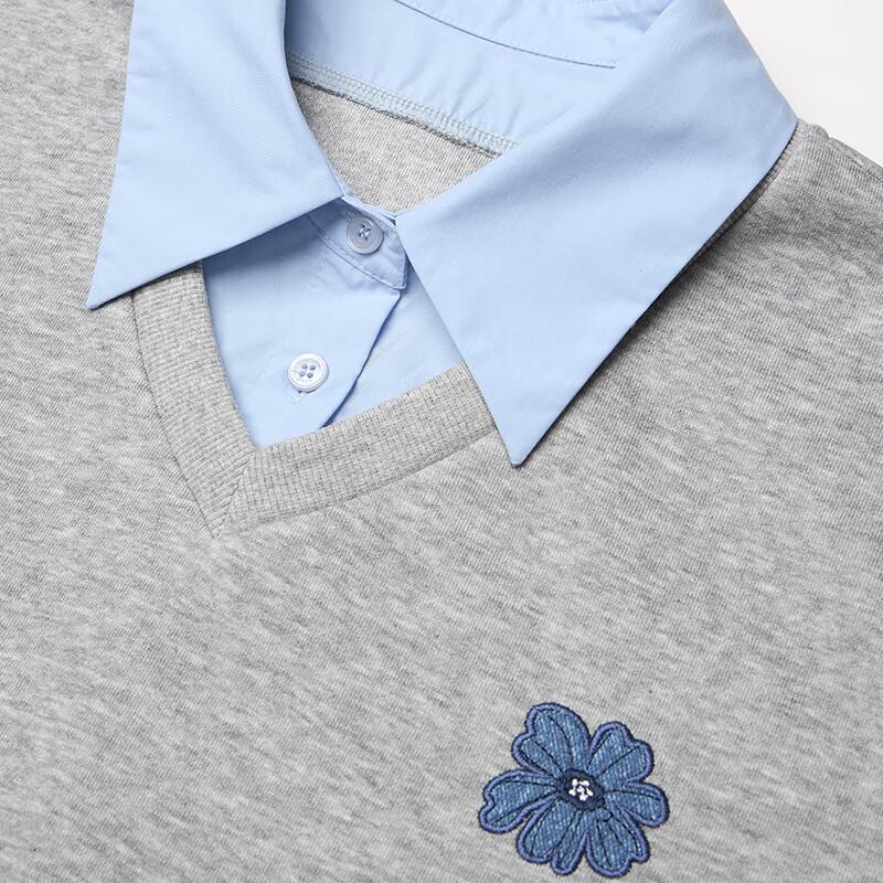 Chuyu Damen Faux Zweiteiliges Denim Blumen Sweatshirt