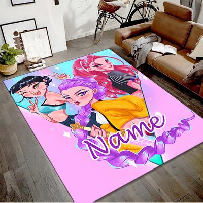 Covoraș personalizat KPop Demon Hunters cu nume personalizat, Poliester lavabil pentru intrare interioară, Cadou pentru Crăciun, Paște, Ziua Recunoștinței