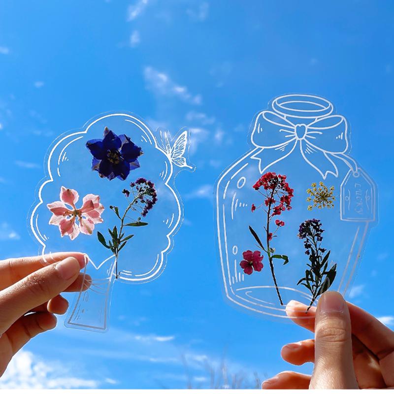 Transparent Preserved Flower Bookmark Set DIY Pressed Flower Bookmark Craft Kit with Clear Jar Stickers Handmade Bookmarks