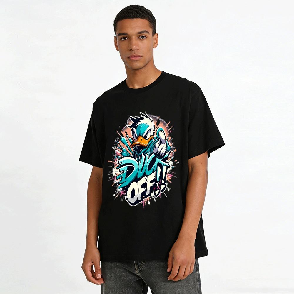 Graffiti Style Sassy Duck Print Trendy Casual Short Sleeve Tee Pure Cotton T-shirt