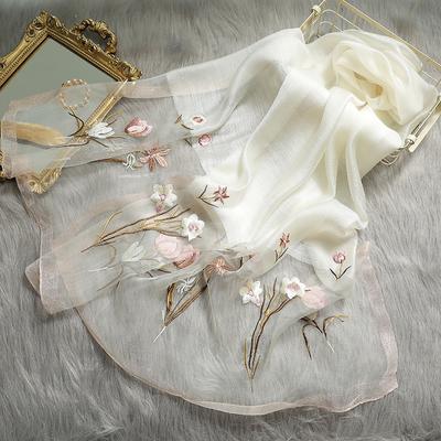 Neuer Seidenwollschal Damen Stickerei Frühling und Sommer Einfarbig Lange Schals Pashmina Damen Schal Haar Hijab Bandana