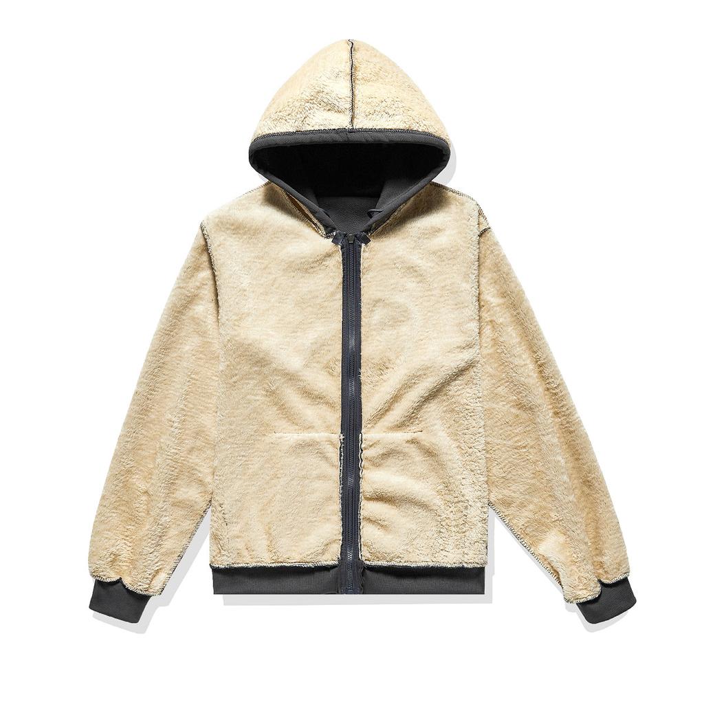 Men's Shearling Fleece Hooded Sweatshirt Winter-Warm Thickened Fleece-Lined Casual Cardigan Jacket