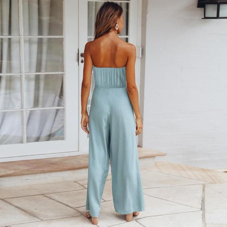 Women Slim Fit Backless Jumpsuit Set Straight Pants Spring Summer Outfit