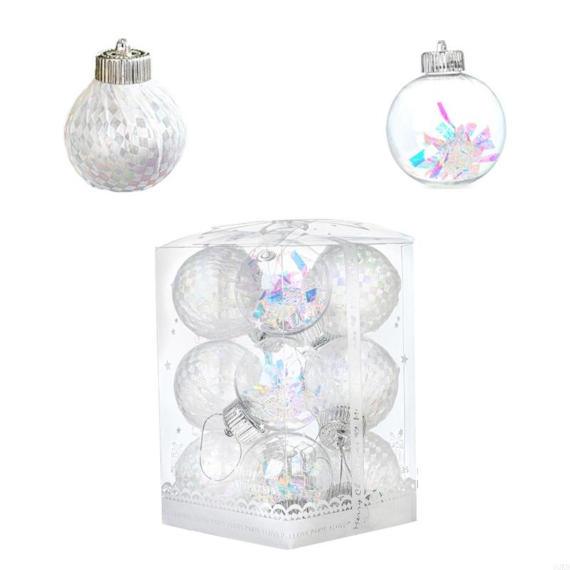 62KD 6Pcs Meshes Ribbon Christmas Balls Christmas Hanging Round Balls Pendants for Holidays Home Adornment