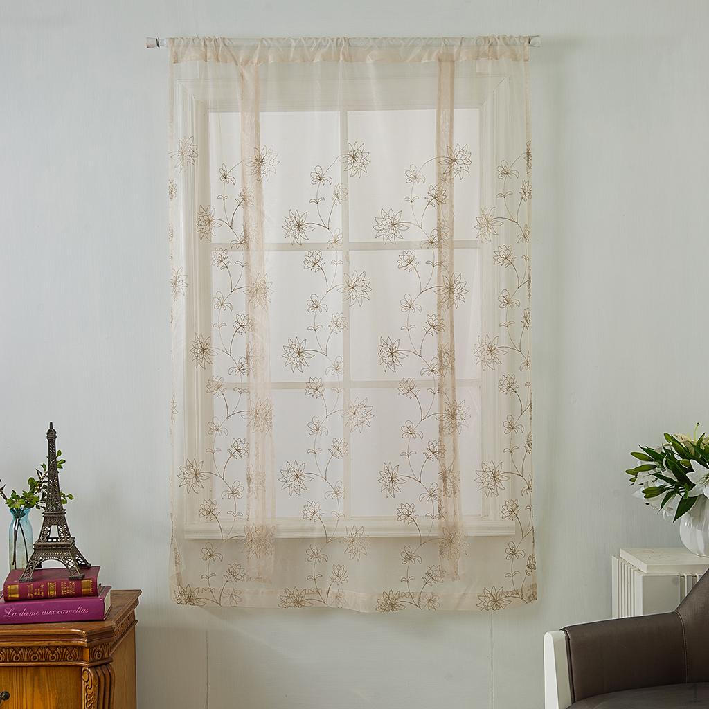 Window Embroidered Tie Up Shades Curtains W46xL63inch