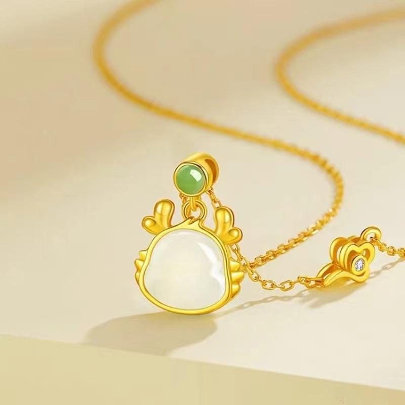 Xiangruilong Imitation Hetian Jade Pendant Necklace for Women New Chinese Style High-end Collarbone Chain