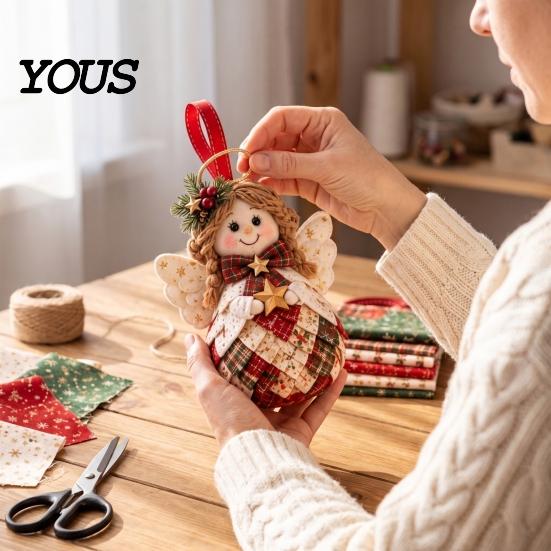 Handcrafted Holiday Display Items DIY Patchwork Ornament Kit for Christmas Decoration, Decorative Fabric Party Materials Craft Set with Traditional