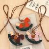 Cute Cartoon Rocking Horse Leather Keychain Kawaii Retro Creativity Leather Necklace Versatile Decoration Accessories Gifts