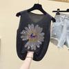 Women's Shiny Silk V-Neck Sleeveless Vest New Spring/Summer Style with Loose Fit and Diamond Accents