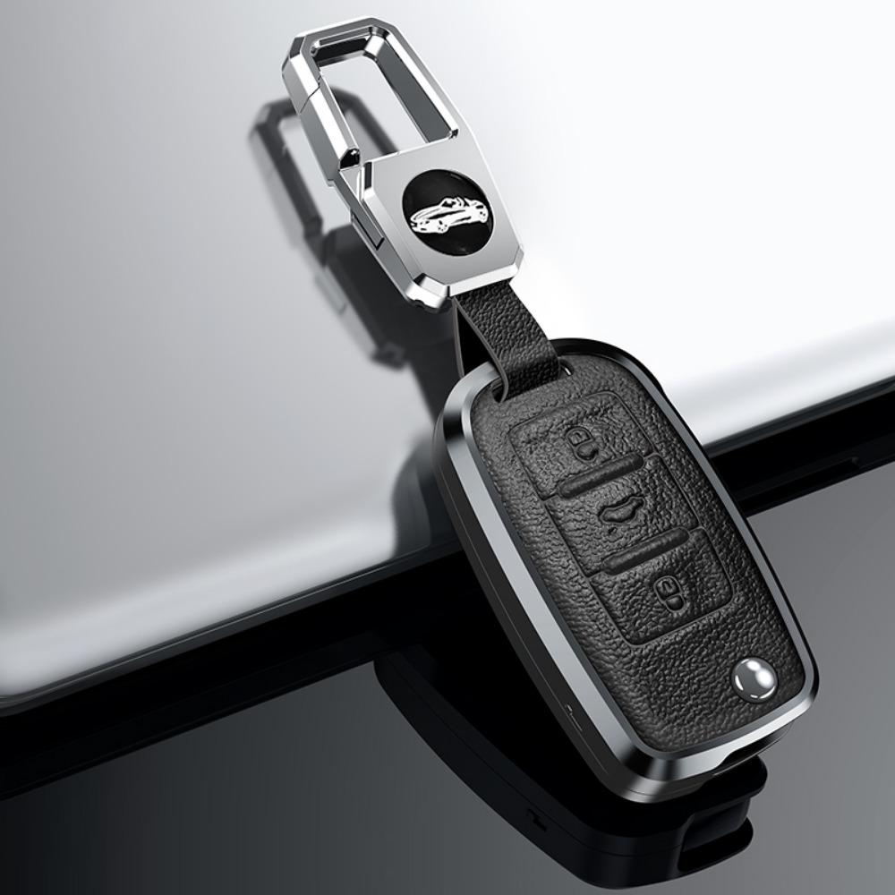 Alloy Leather Car Key Case Full Cover For Vw Volkswagen Polo Golf Passat Beetle Caddy T5 Up Eos Tiguan Skoda A5 Seat Leon Altea