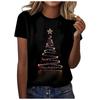 Short sleeved T-shirt for women with Christmas tree print round neck