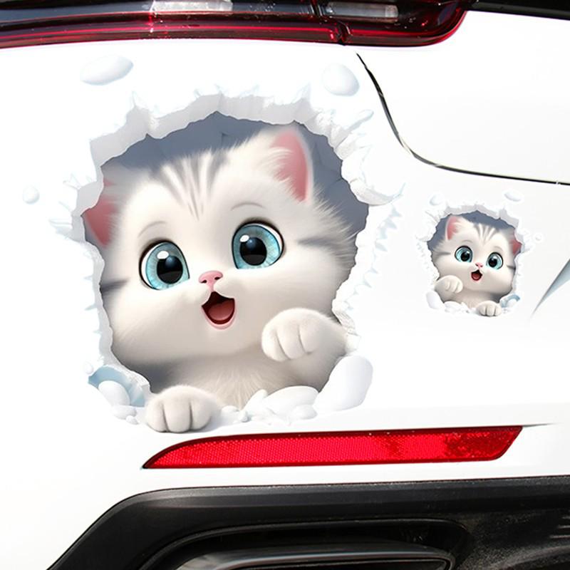 3D Cute Cat Scratch Car Sticker - Cartoon Style for Electric Vehicles