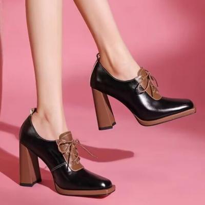 Zapatos de Tacón Super Alto para Mujer Zapatos de Cuero PU Chunky Elegantes Mocasines Zapatos Mujer Tendencia 2024 Diseñador Vestido Zapatos de Salón Mujer Zapatillas