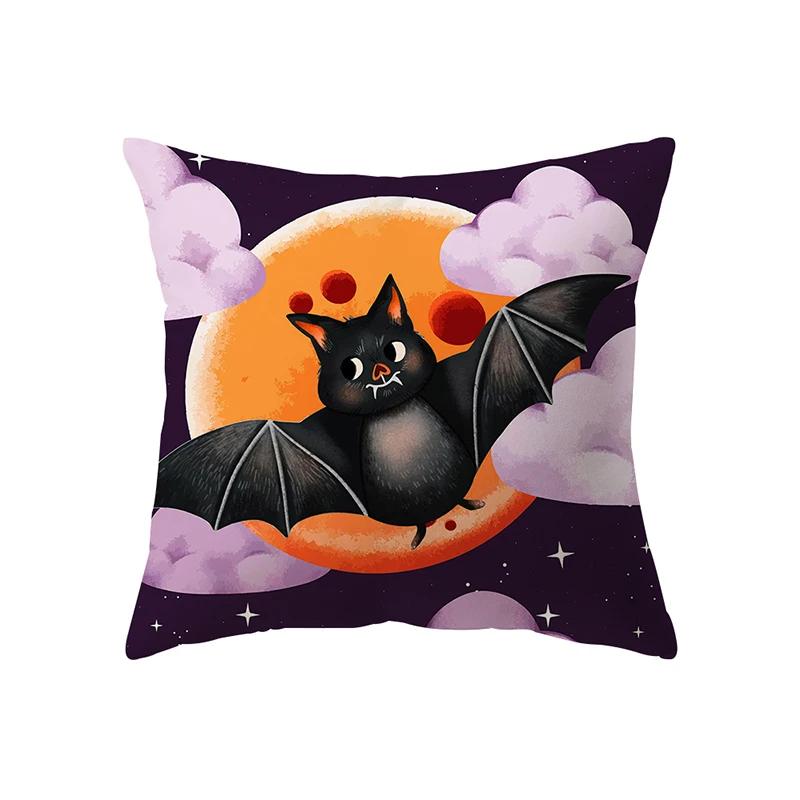 Gruseliges Halloween Kürbis Fledermausdruck Muster Kissenbezug Heim Wohnzimmer Sofa Dekoration Quadratisches Polyester Kissen